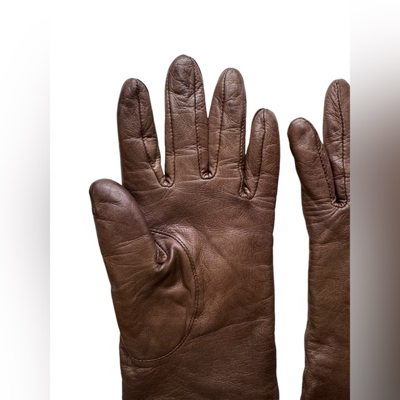 Vintage ARIS Womens Brown Soft Leather Gloves 100% Cashmere Lined Size 6.5 - Picture 3 of 8
